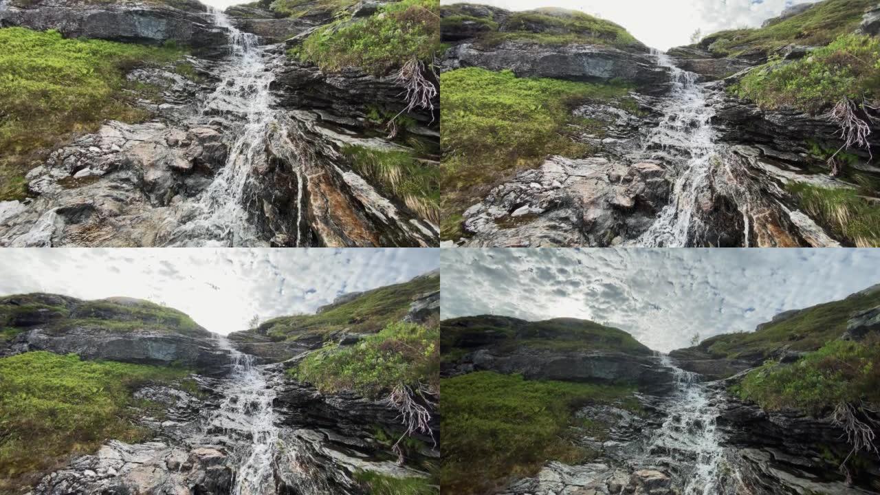 挪威的户外风景: 有溪流的山地景观