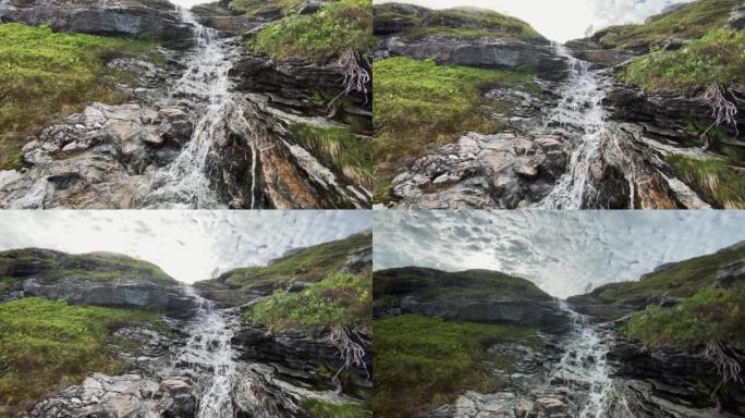 挪威的户外风景: 有溪流的山地景观