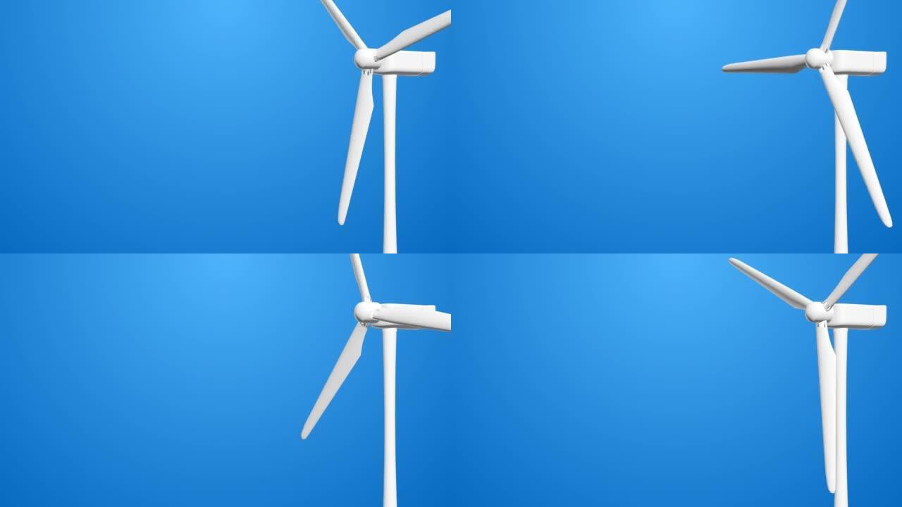 在生态能源农场旋转风力涡轮机的循环动画背景。