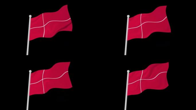 丹麦国旗飘扬的黑色动画背景