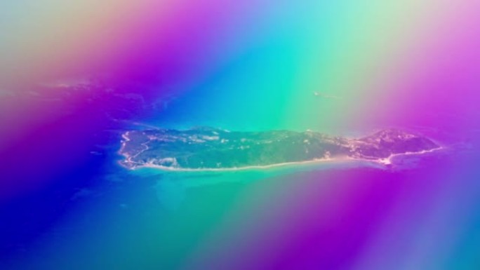 田园诗般的彩虹群岛隐喻。俯瞰碧绿的海和土地