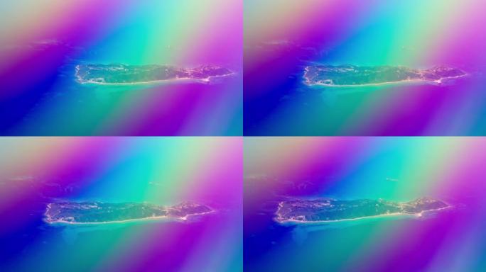田园诗般的彩虹群岛隐喻。俯瞰碧绿的海和土地