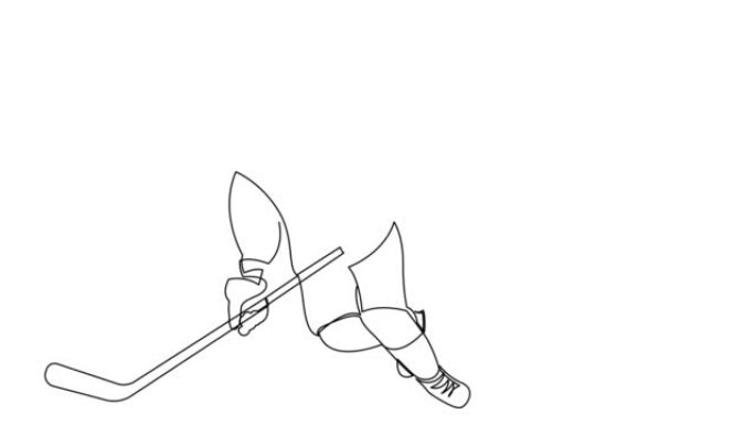 连续线画曲棍球运动员的自画动画。