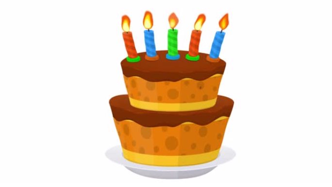 生日蛋糕。节日蜡烛蛋糕的动画。卡通