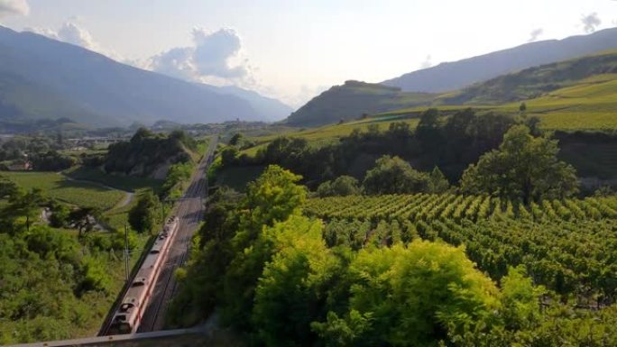 山上火车和葡萄园的风景