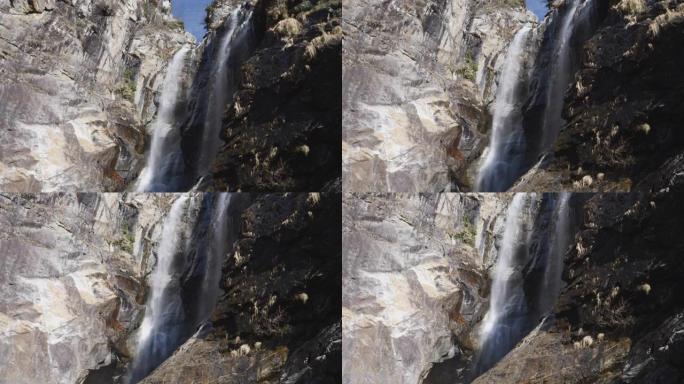 慢动作细节从岩石上的瀑布拍摄水