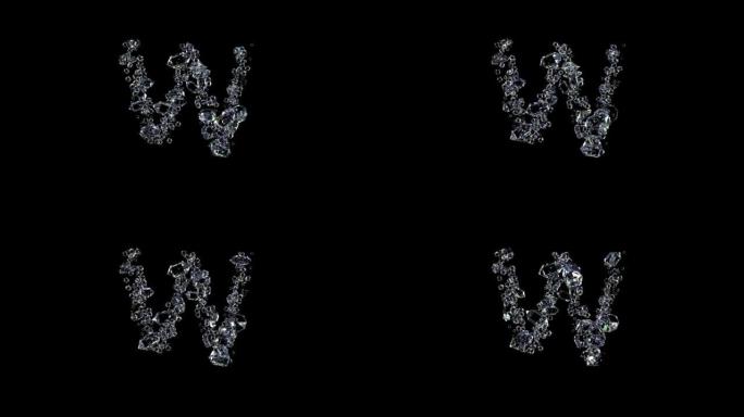 动画字母W-透明辉煌宝石字体，孤立循环视频
