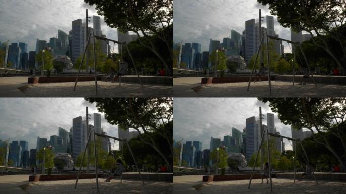 新加坡市中心中心游乐场慢动作全景4k