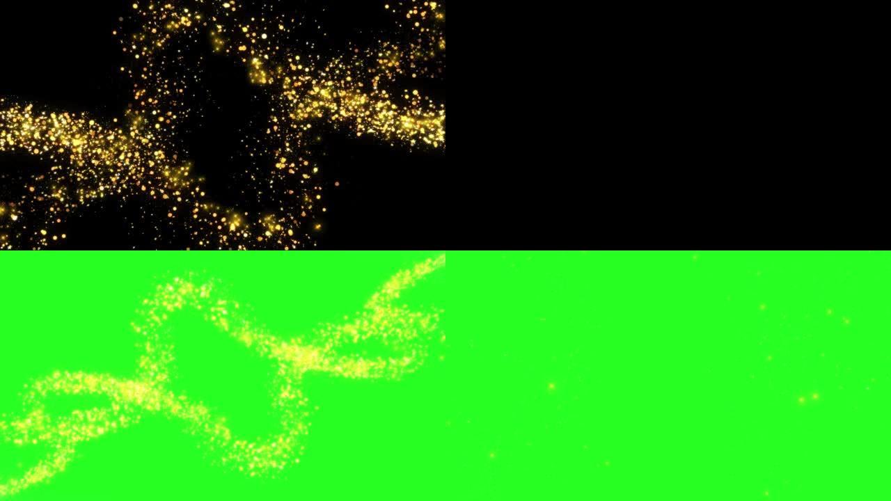 4k金色粒子和闪闪发光的轨迹热金色星星闪闪发光的粒子效果动画。