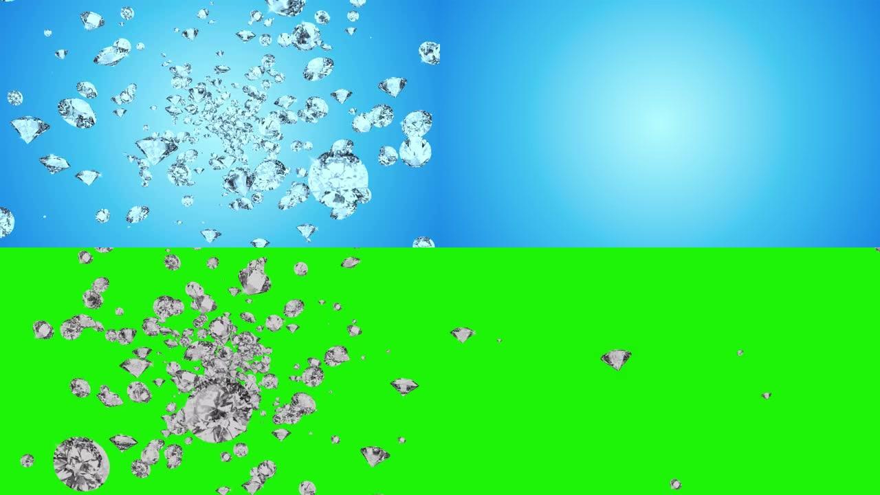 坠落钻石运动红色循环背景的抽象动画。3d绿色屏幕