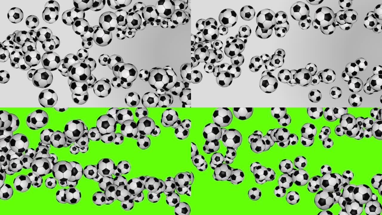 绿色屏幕上的4K 3D漂亮足球飞球慢动作。足球3d动画。