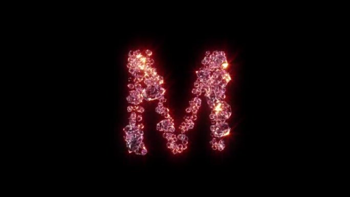 紫色发光奢华宝石字母-黑色字母M，孤立循环视频
