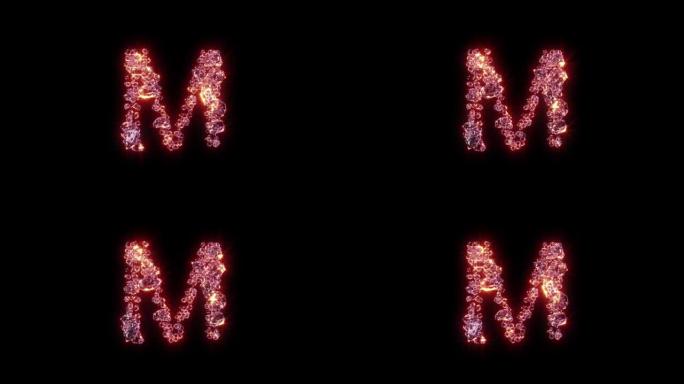 紫色发光奢华宝石字母-黑色字母M，孤立循环视频