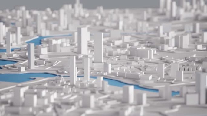 城市建筑的鸟瞰图3D渲染4k动画