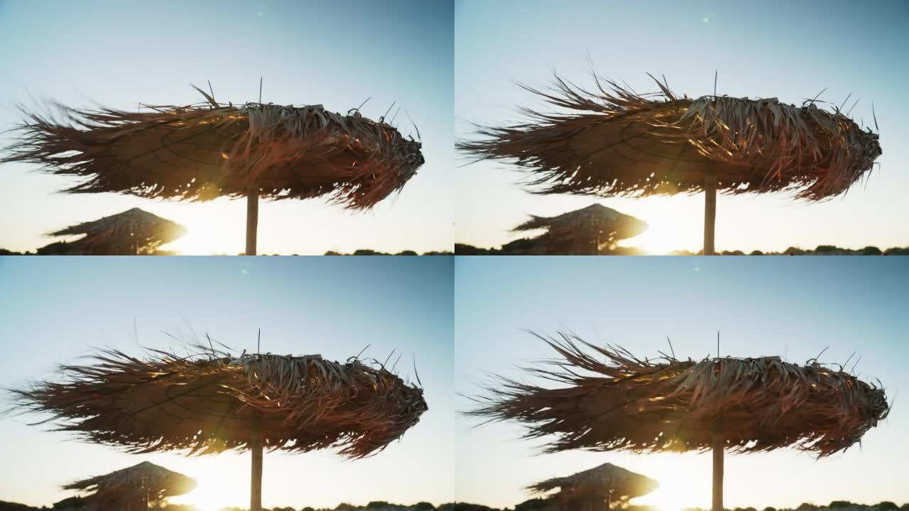 风中的草伞太阳伞遮阳伞视频素材