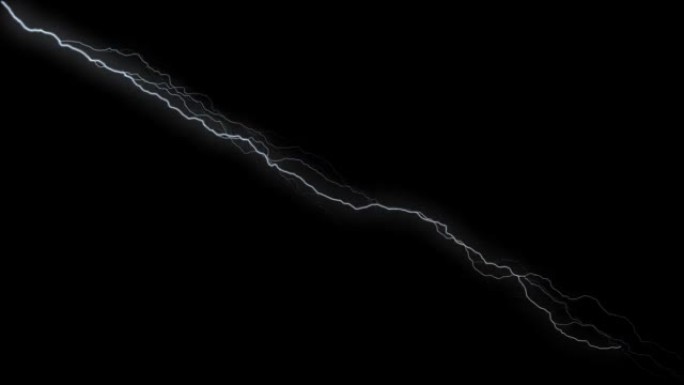 闪电在黑色背景上的3D循环4K动画。电风暴。雷击