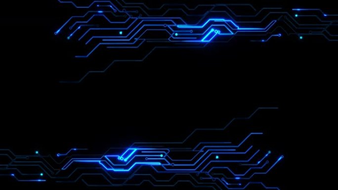 蓝色未来派HUD线电路板电子连接回路背景。