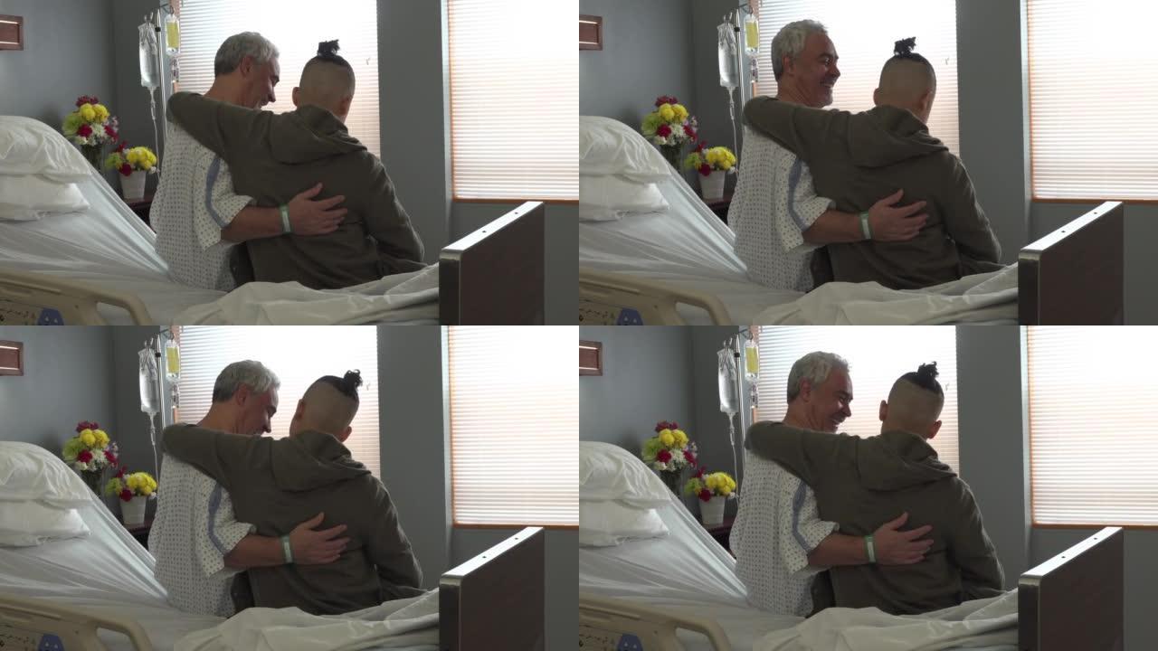 少年男孩在医院探望祖父