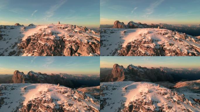 雪山山脊、山顶和绿色山谷的空中风景