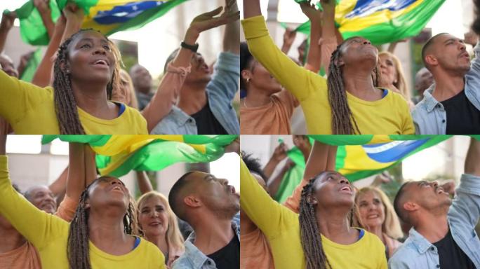 巴西队球迷在屋顶酒吧庆祝和唱歌