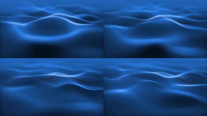 粒子蓝波网络技术背景循环。摘要网格发光点数字豪华波粒子流动背景的无缝动画，数字数据流的运动。