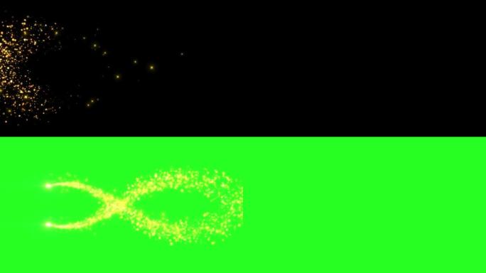 4k金色颗粒和火花。圣诞金闪光3D发光尘埃轨迹Bokeh灯动画