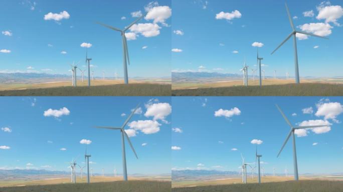 风力涡轮机和山麓的风景