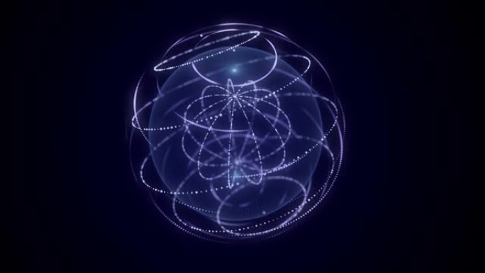 由粒子制成的未来派球体。网络空间中的原子流动。空间能源概念。3D渲染。