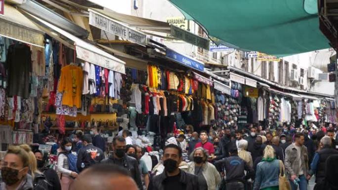 伊斯坦布尔市著名街道市场拥挤慢动作全景4k土耳其