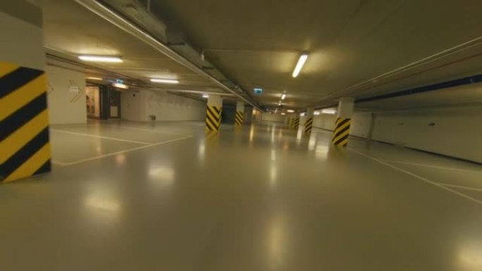 FPV无人机景观办公楼地下停车场