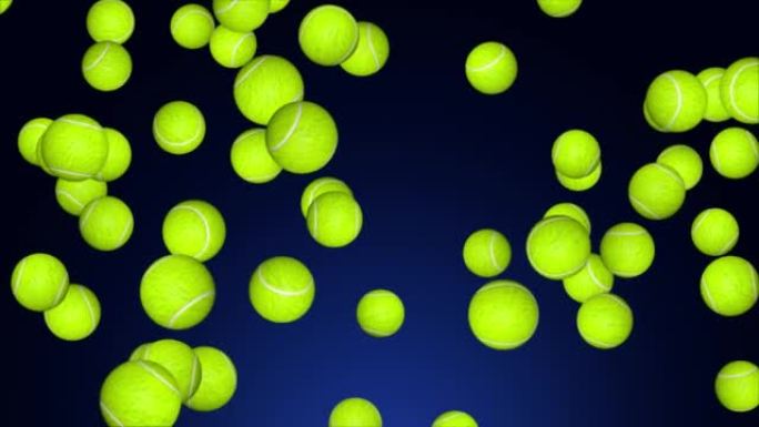 下落网球循环背景的4k动画。绿屏。租赁运动器材网球。