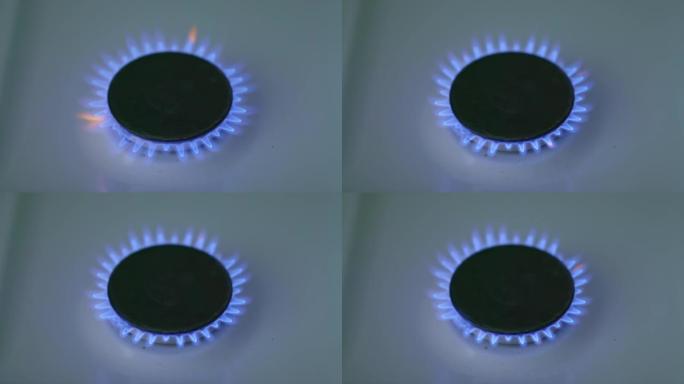 世界天然气经济，天然气供应。蓝色的燃料，火焰在舒适上燃烧。对欧洲天然气供应的限制