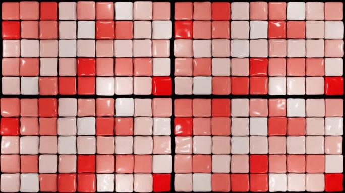 3D动画脉动红色弹性立方体。红色软立方体随机移动图案。果冻立方体翘曲。抽象框3d渲染。带有软红色框跳