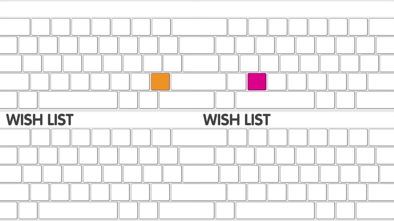在白色电脑键盘上写愿望清单。