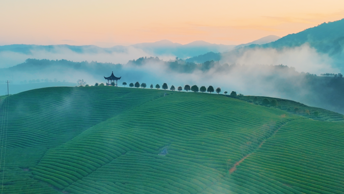 茶山航拍云海美景中国大好河山