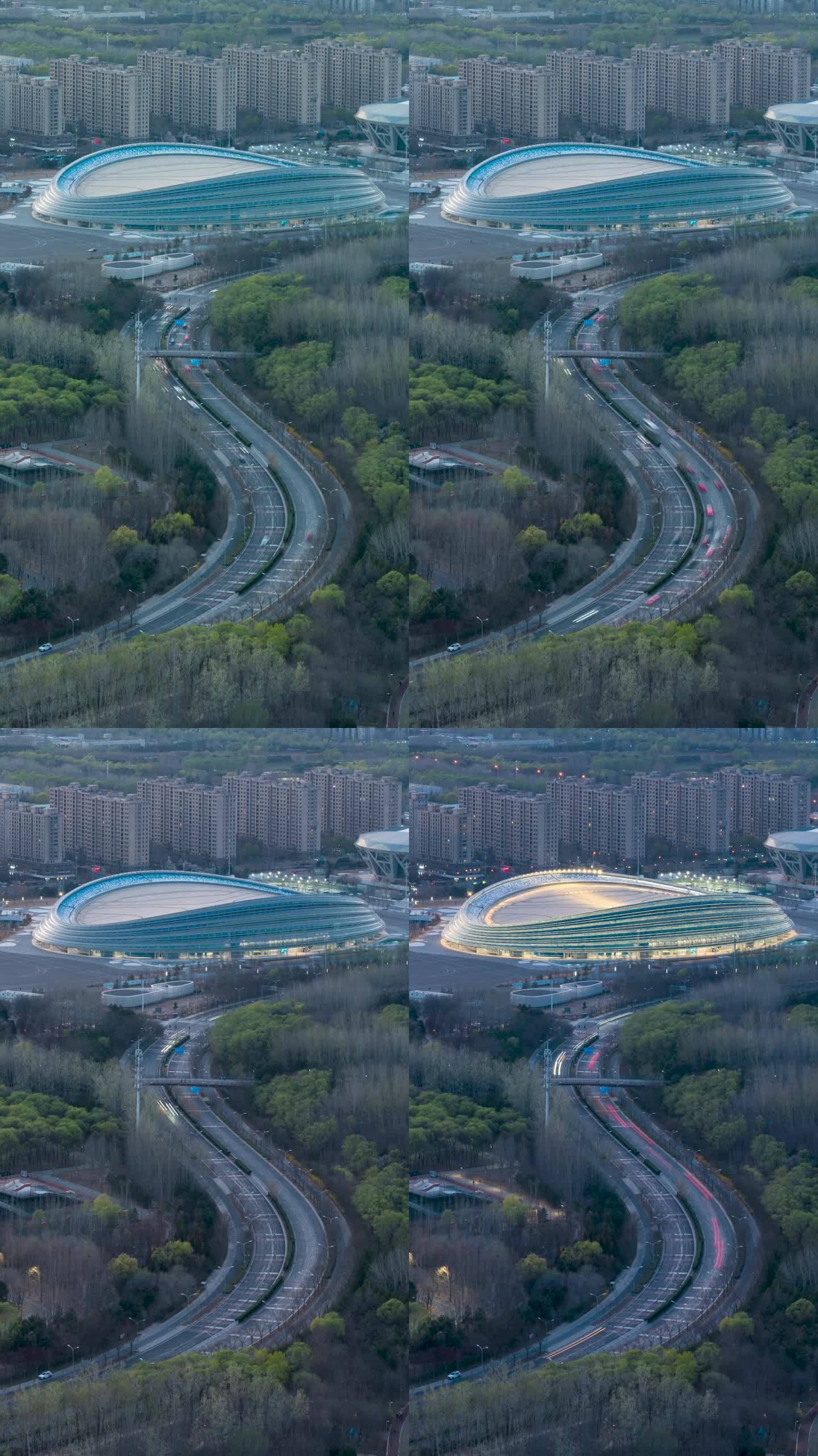 北京冰丝带国家速滑馆日转夜延时摄影-竖版