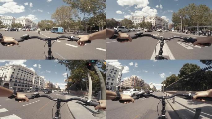 西班牙马德里的POV自行车骑行
