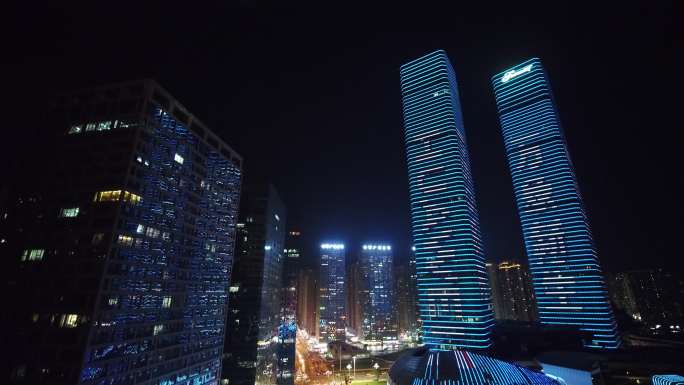 贵阳花果园国际贸易中心双子塔夜景航拍