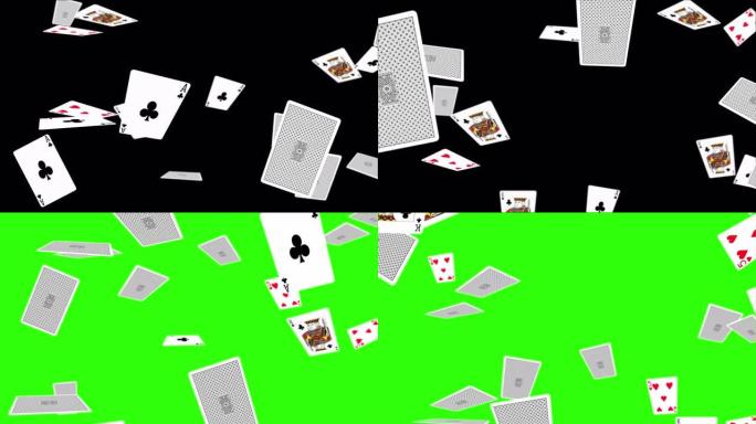 扑克牌掉落4K 3D阿尔法绿屏循环动画。