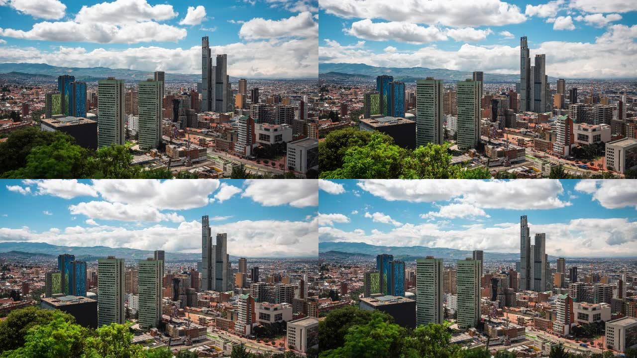 南美哥伦比亚晴天波哥大城市景观的延时拍摄