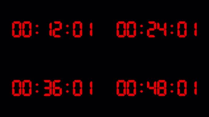 发光二极管红色数字的一分钟计数器