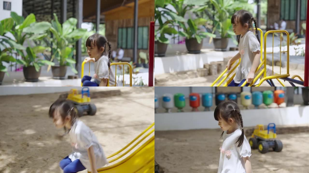 亚洲儿童或儿童在公园和游乐场玩耍。