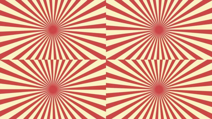 红色复古旭日4k动画，无缝循环运动图形