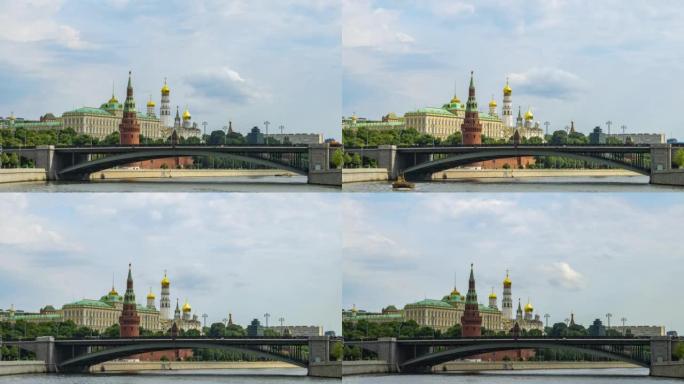 从河边可以看到莫斯科克里姆林宫的景色。延时4k视频
