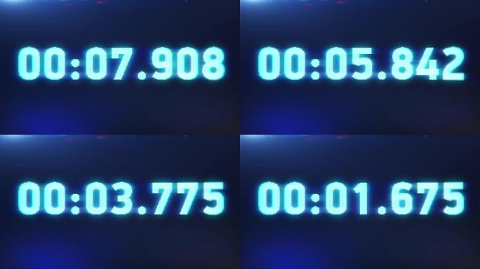 电脑屏幕上的简单数字倒计时计时器，特写，数字九到零