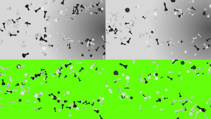 国际象棋棋子的慢动作在空中循环背景4K 3D中落在国际象棋上