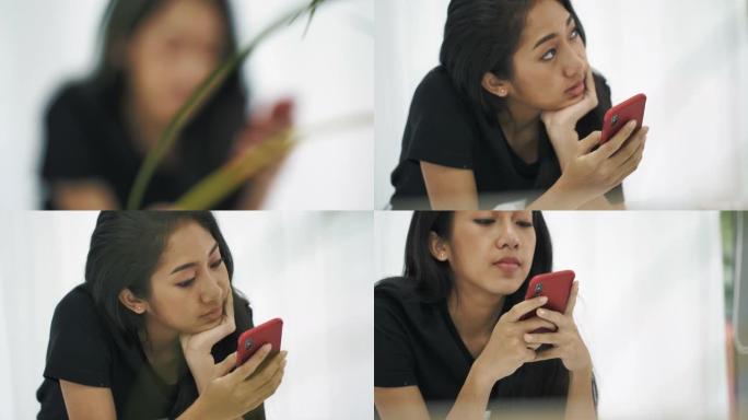 用手机发短信的亚洲女性
