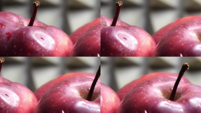红色首席品种的大红苹果。苹果皮上的水滴。苹果特写。