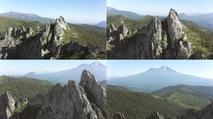 美国加利福尼亚州北部崎mountain的山峰上方的空中