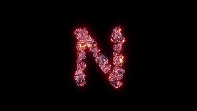 玫瑰发光勒克斯宝石字体-黑色字母N，孤立循环视频